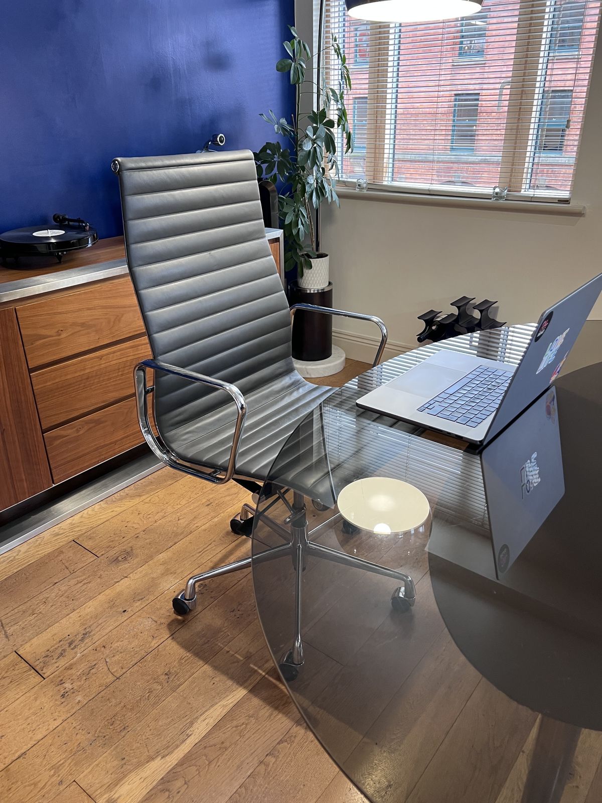 Vintage Eames Icf Ea119 Grey Leather Swivel Chrome Office Chair (2 Available) photo for sale