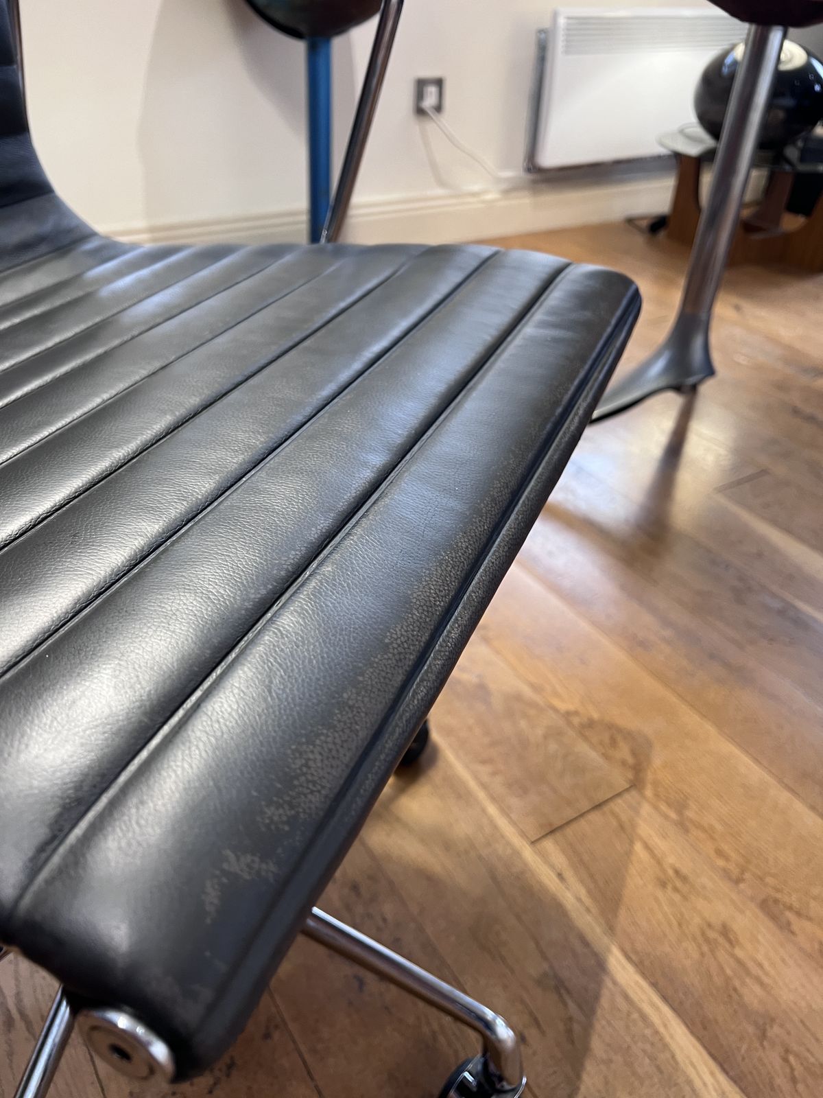 Furniture Vintage Eames Icf Ea119 Grey Leather Swivel Chrome Office Chair (2 Available) photo