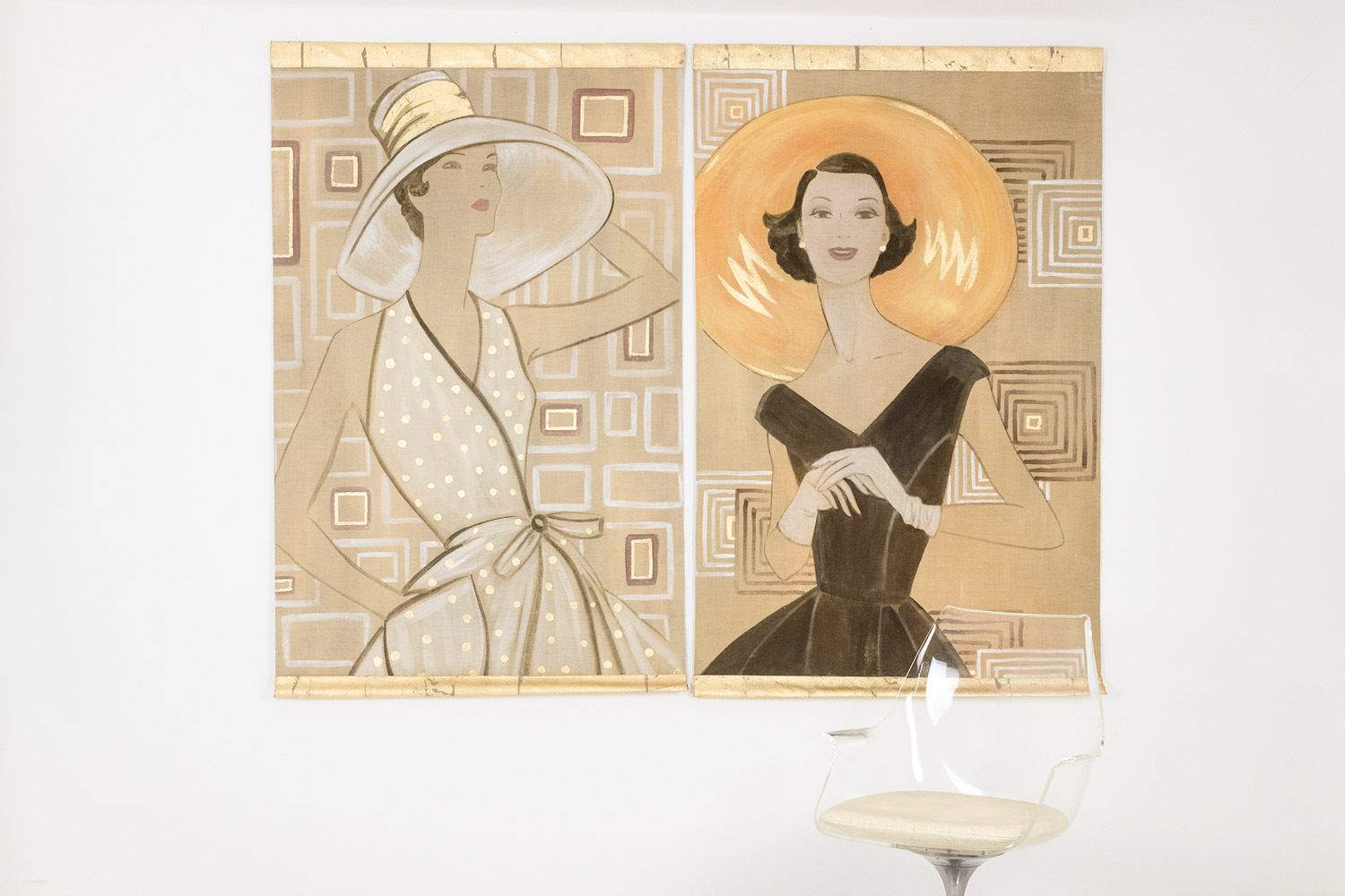 Painted Canvas Representing An Elegant Woman From The 1950s. Contemporary. photo for sale