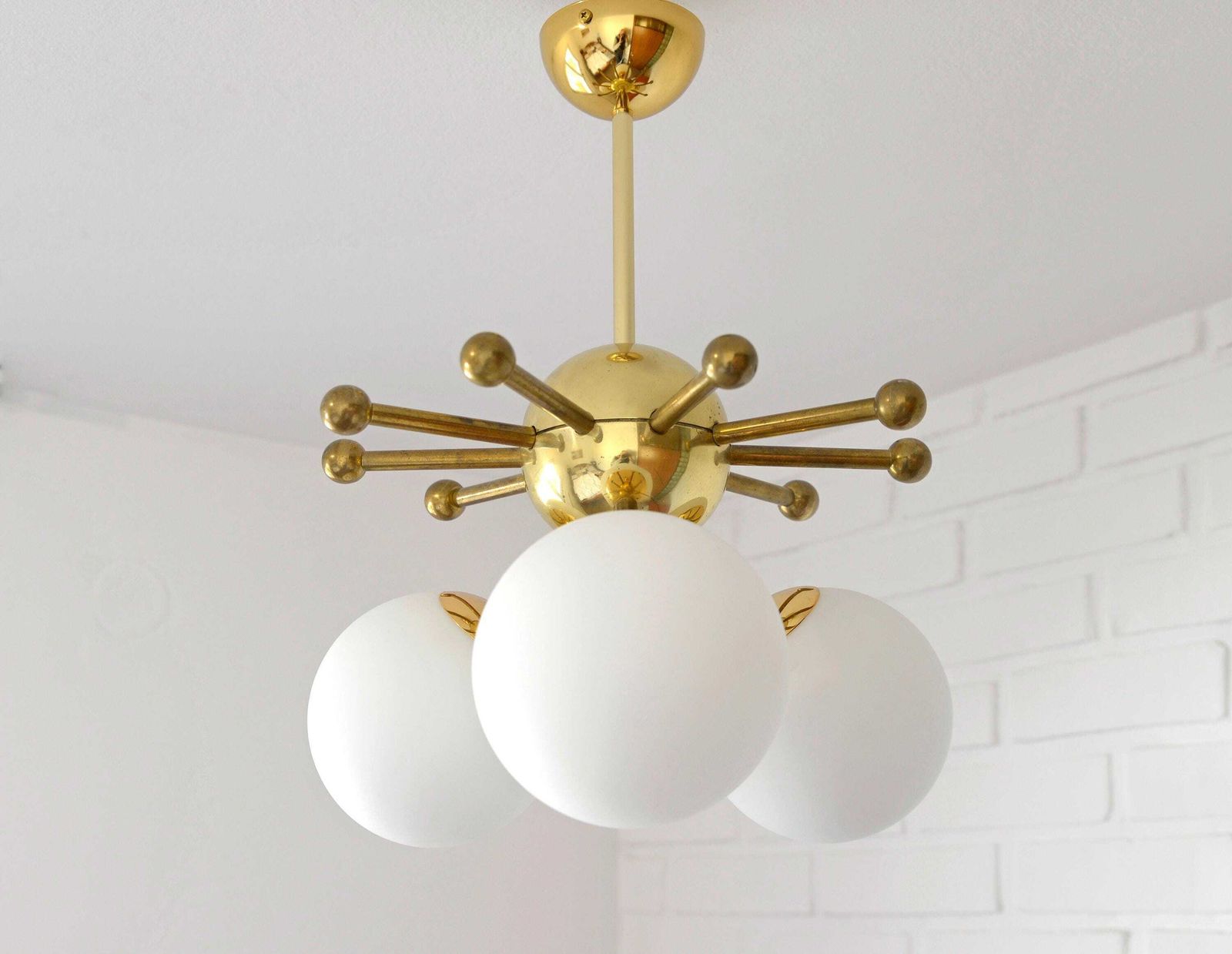 Vintage Pendant Lamp / Sputnik Chandelier / Hanging Lamp / Semi Flesh Mount / Space Age Accent Lamp / Mid Century / Gold Ceiling Light