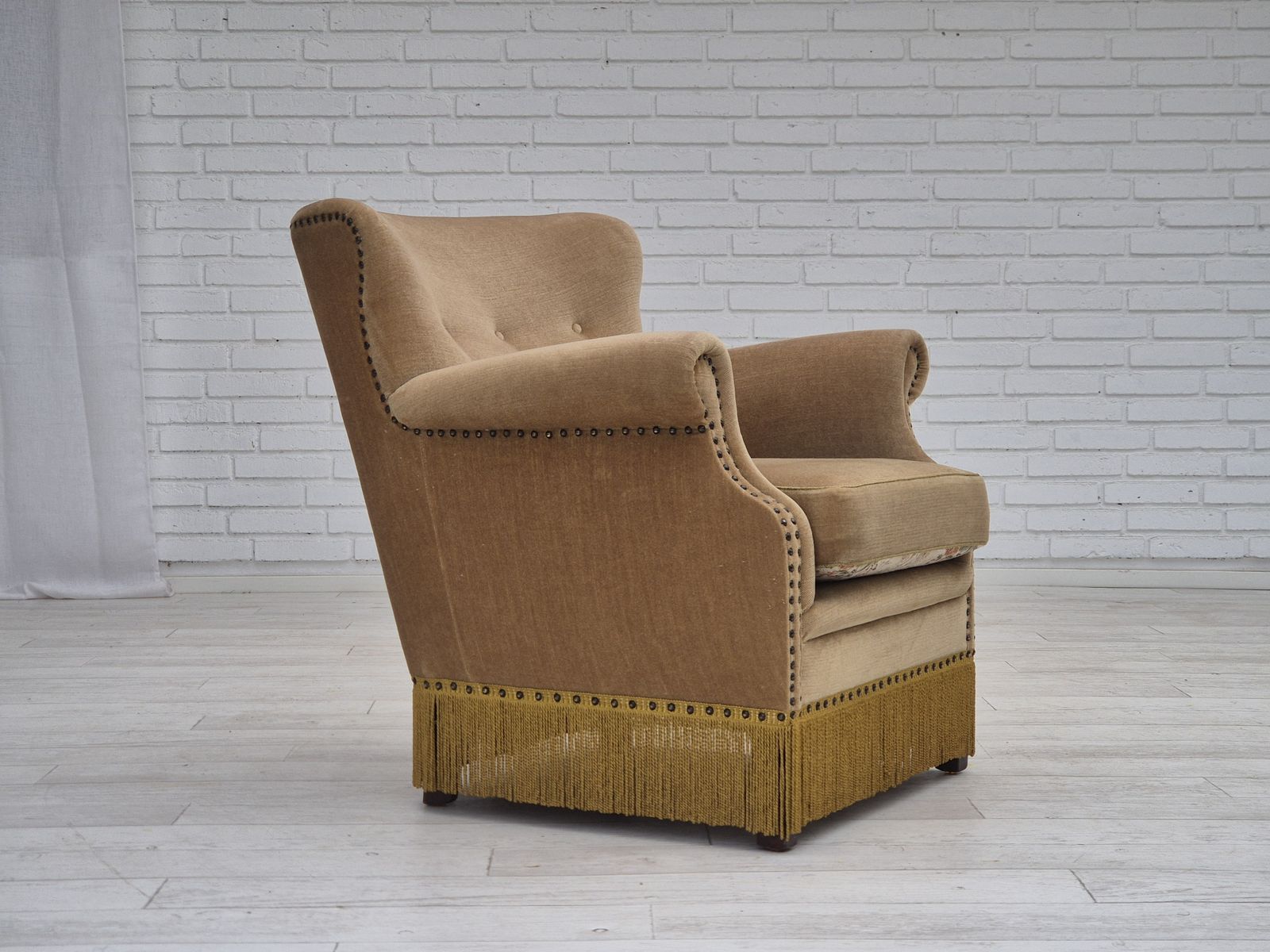 1960s, Danish Lounge Chair, Green Furniture Velour, Original Condition. photo furniture