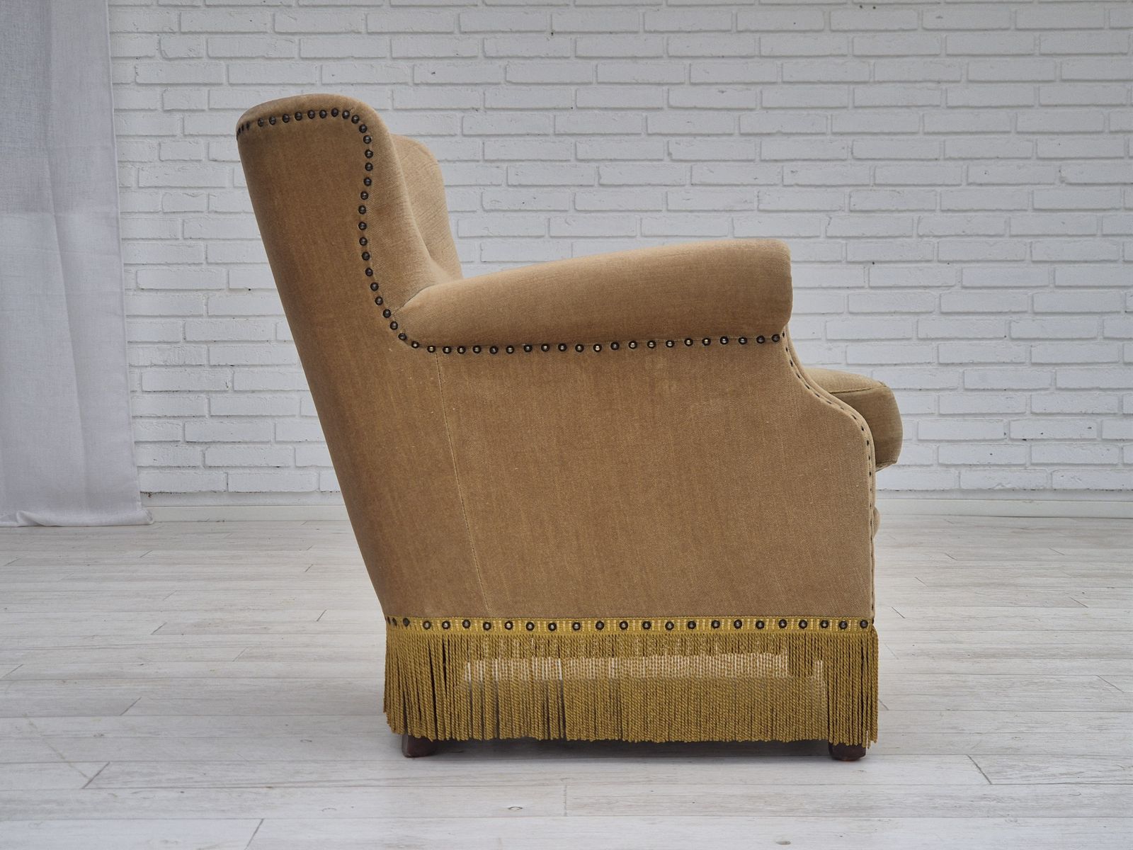Furniture 1960s, Danish Lounge Chair, Green Furniture Velour, Original Condition. photo