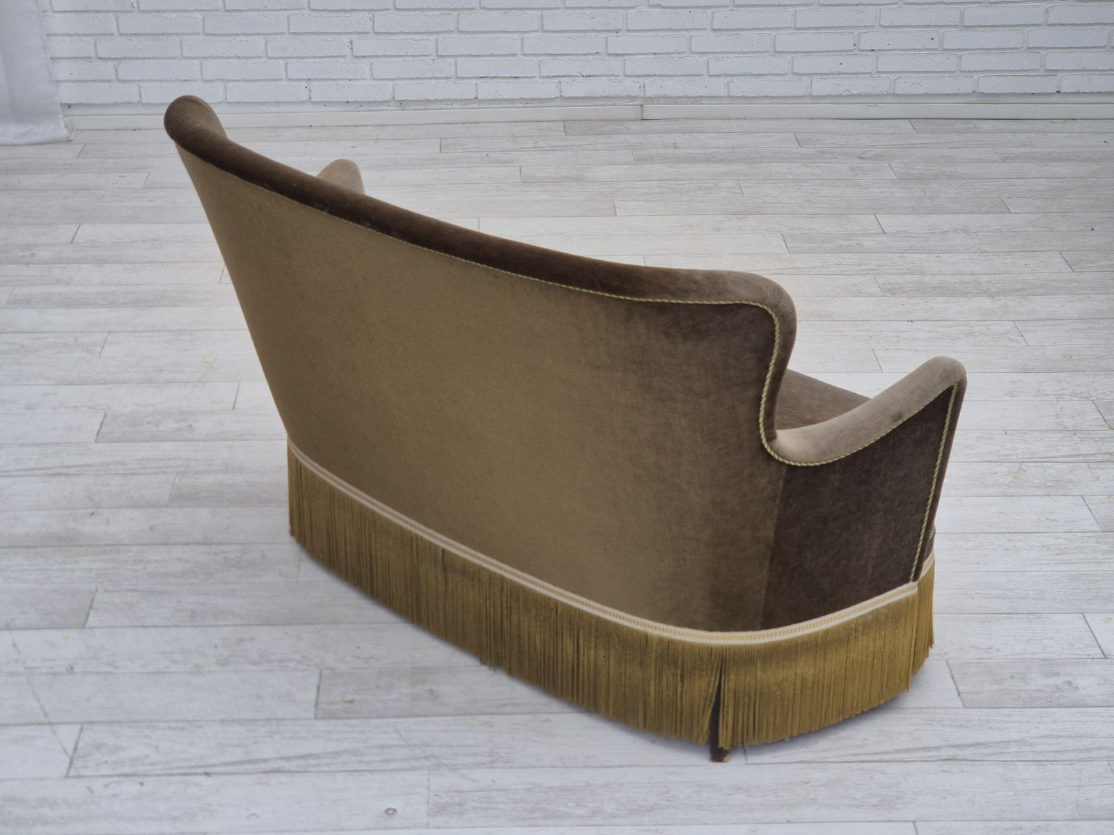 1960s, Danish 2 Seater Sofa, Green Furniture Velour, Original Condition. photo furniture