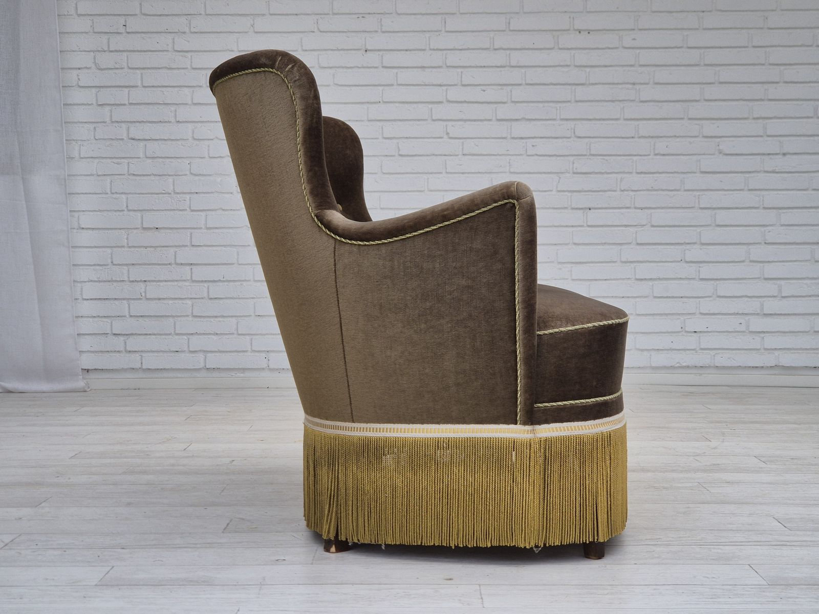 1190.0 1960s, Danish 2 Seater Sofa, Green Furniture Velour, Original Condition. photo