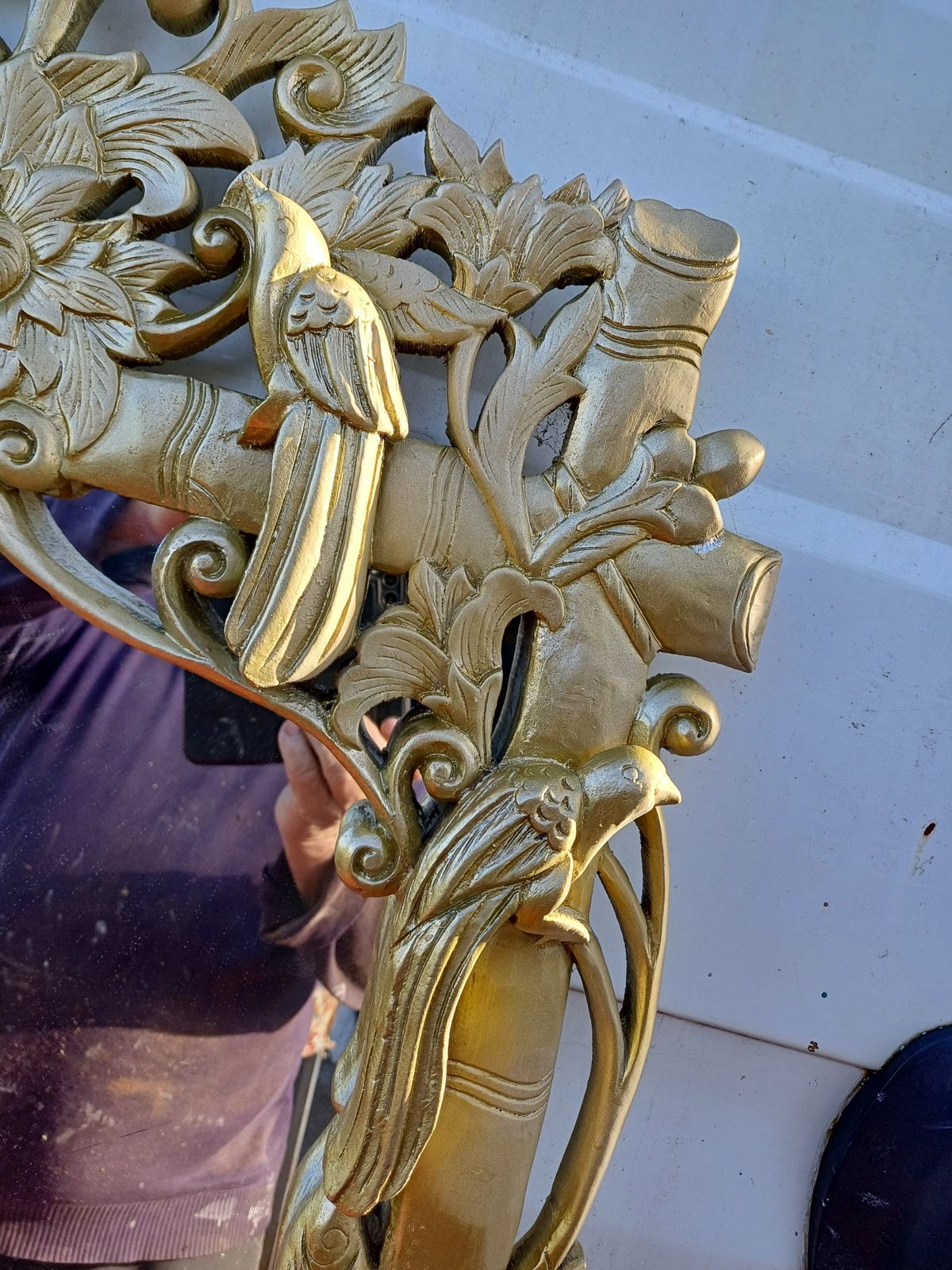 Gilded Wood Mirror, Decorated With Sculpted Birds, Height: 89 Cm, Length And Width: 61 Cm By 6 Cm, Weight: 6 Kg, Very Good Condition, photo 184.0
