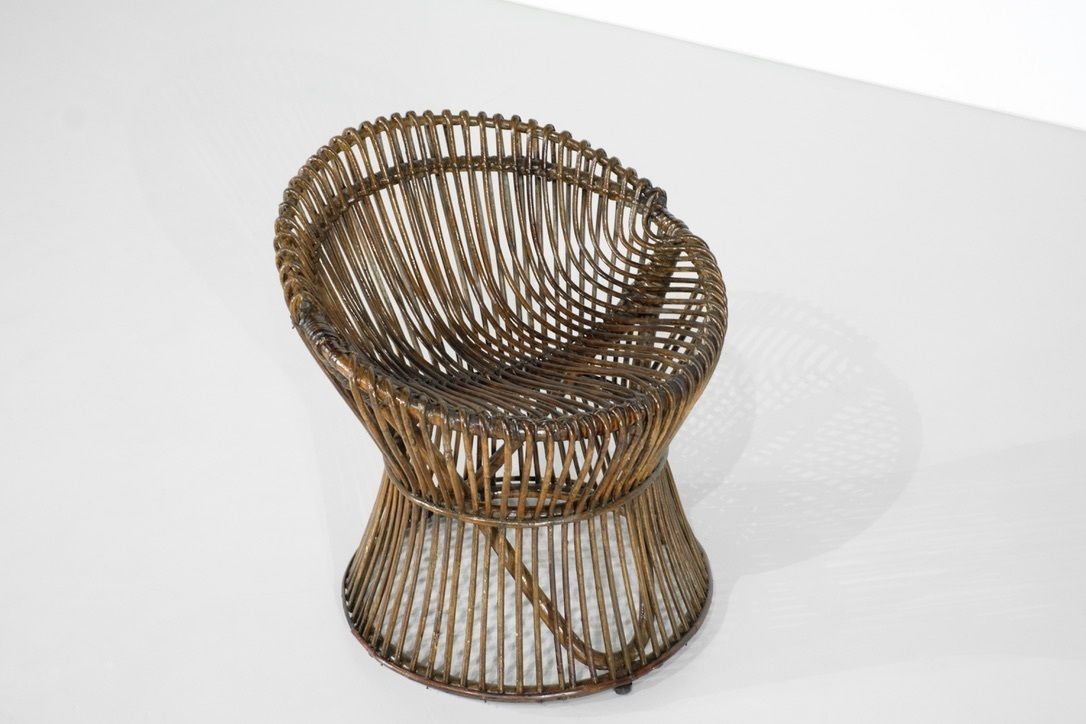 photo furniture Stool In Rattan Style Franco Albini Italy, 1960s.