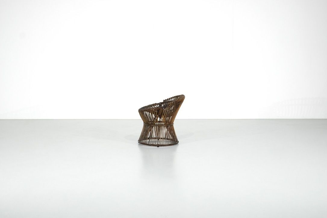 photo vinterior Stool In Rattan Style Franco Albini Italy, 1960s.