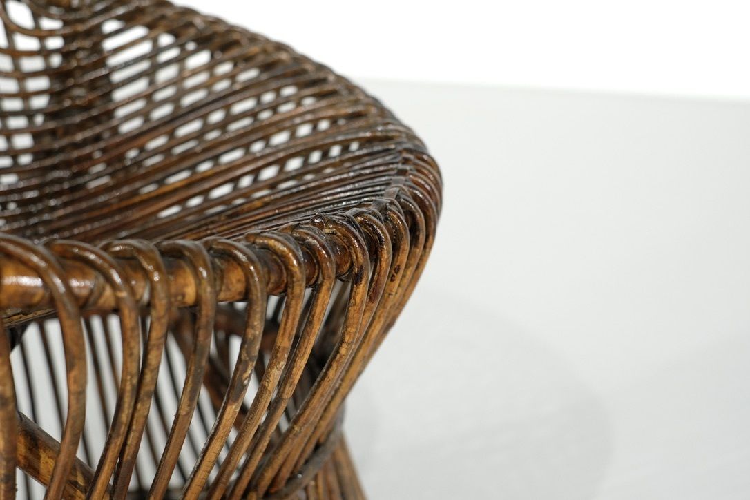 photo buy Stool In Rattan Style Franco Albini Italy, 1960s.