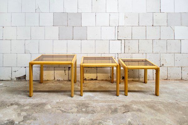 Nesting Tables In Wood And Glass, 1970s, Set Of 3 photo furniture