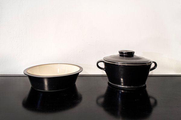 Zwart Keramisch Schaaltje En Doosje Van Franco Bucci Voor Pesaro Workshop, Italië, Jaren 1970 – Set Van 2