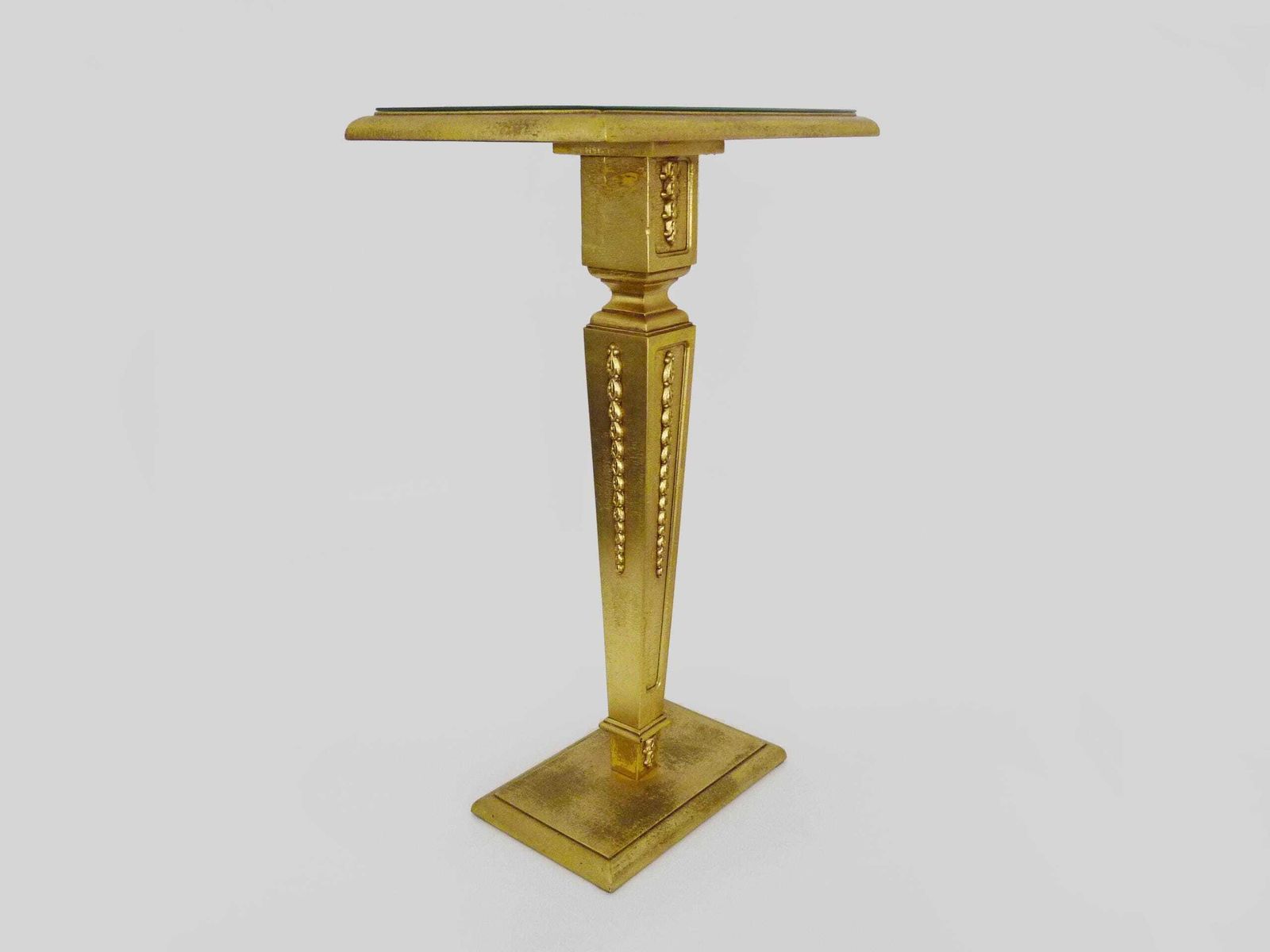 Console, Pedestal Table, Side Table In Gilded Wood, Beveled Mirror Top. 1970s photo furniture