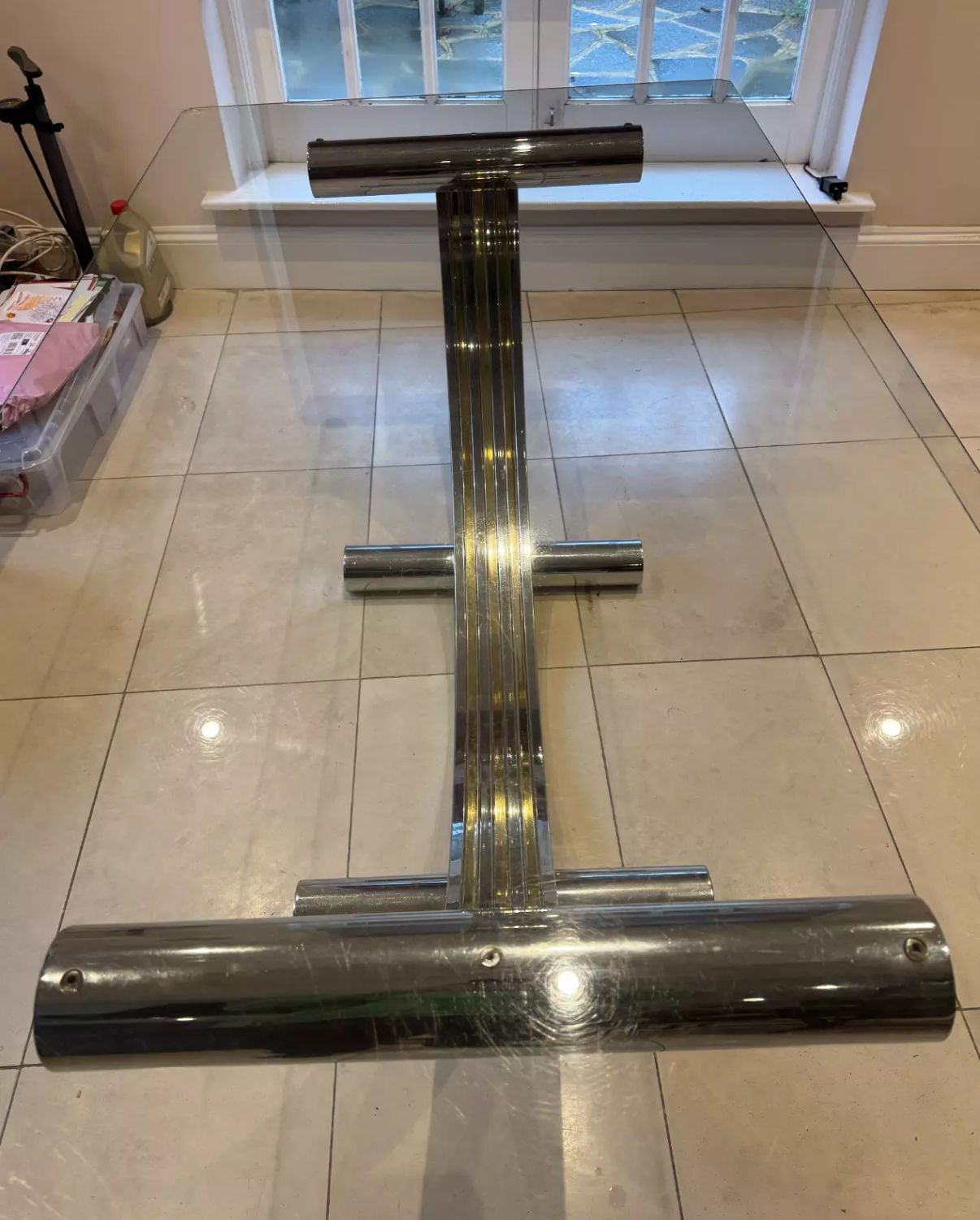 photo furniture Chrome & Brass Glass Arch Vintage Table By Renato Zevi