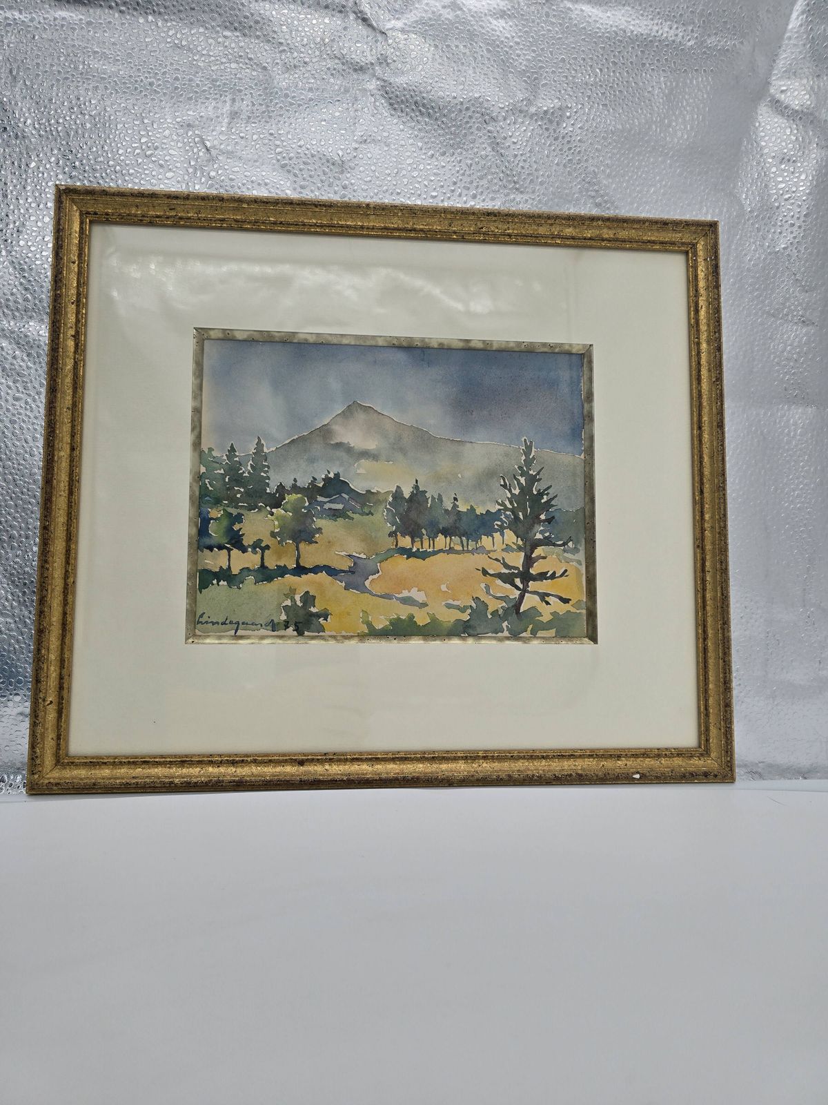 Framed Watercolor By Henri Lindegaard 1975   Forest And Mountain Landscape photo vinterior