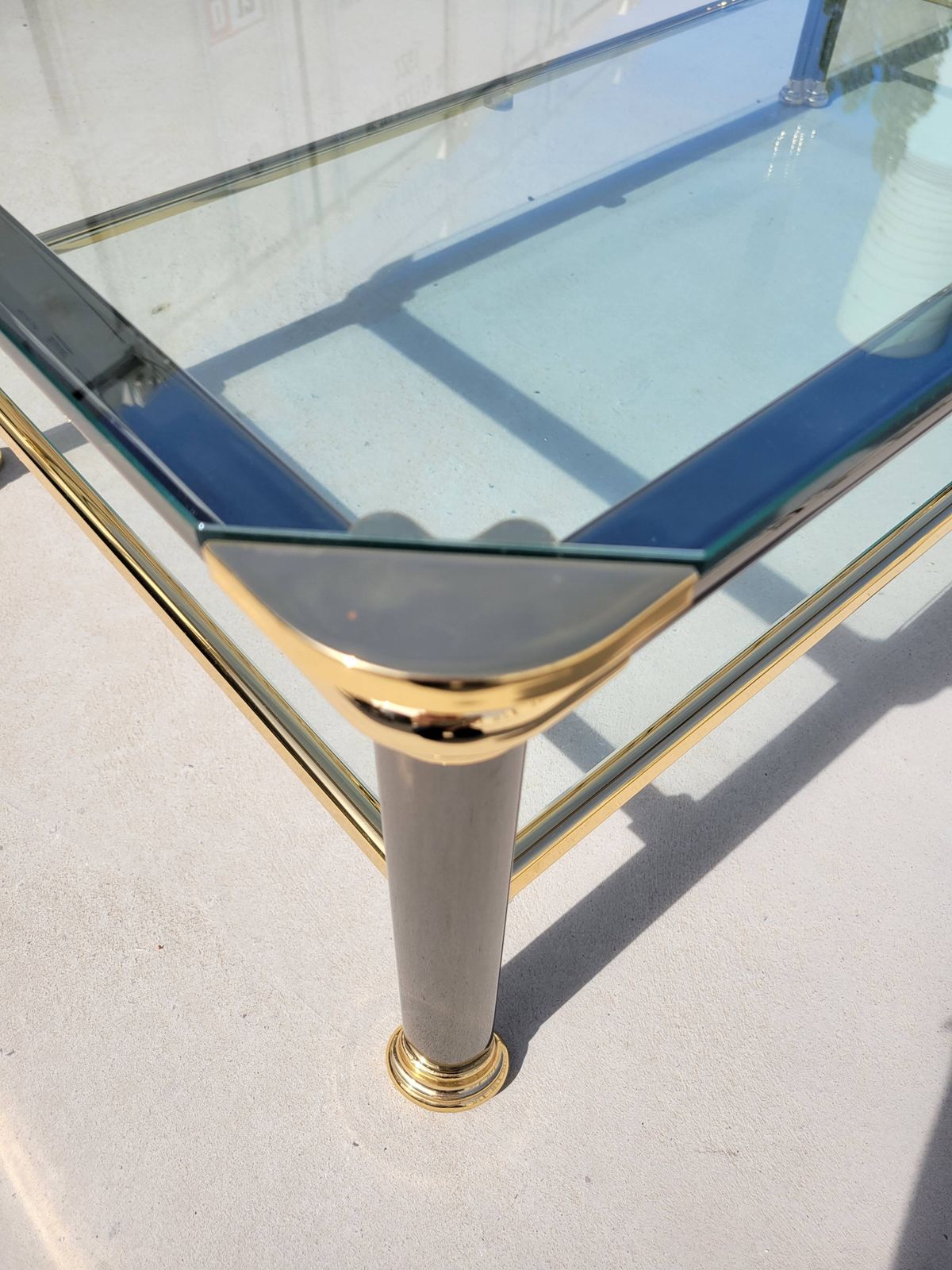 photo for sale Vintage Glass And Brass Coffee Table From The 70s   80s Italian Design