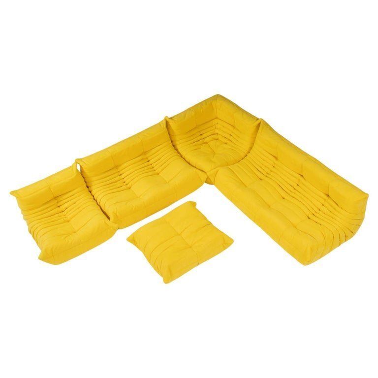 Ligne Roset By Michel Ducaroy Togo Yellow Modular Sofa And Footstool, Set Of Five
