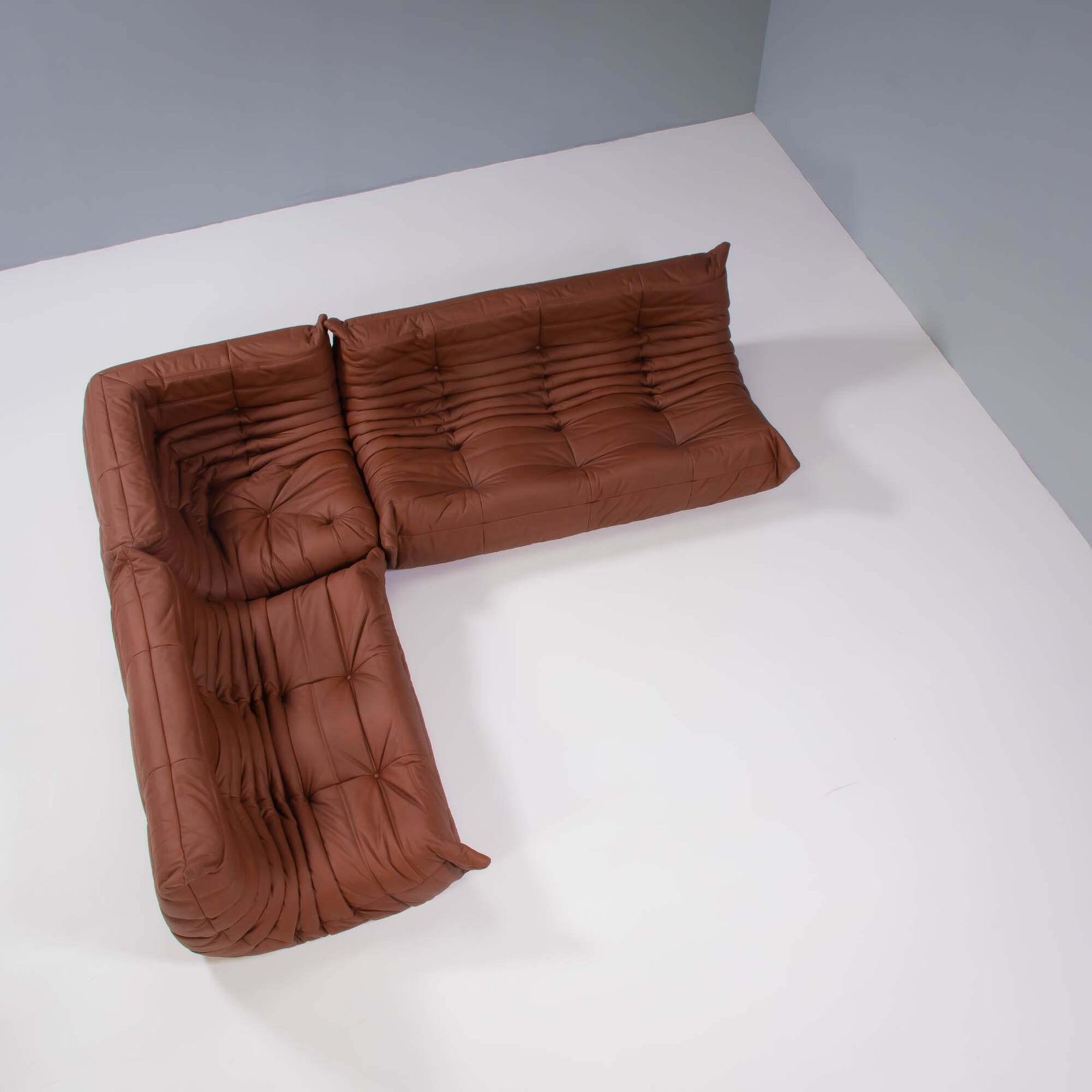 photo furniture Ligne Roset By Michel Ducaroy Togo Brown Leather Modular Sofa, Set Of Three