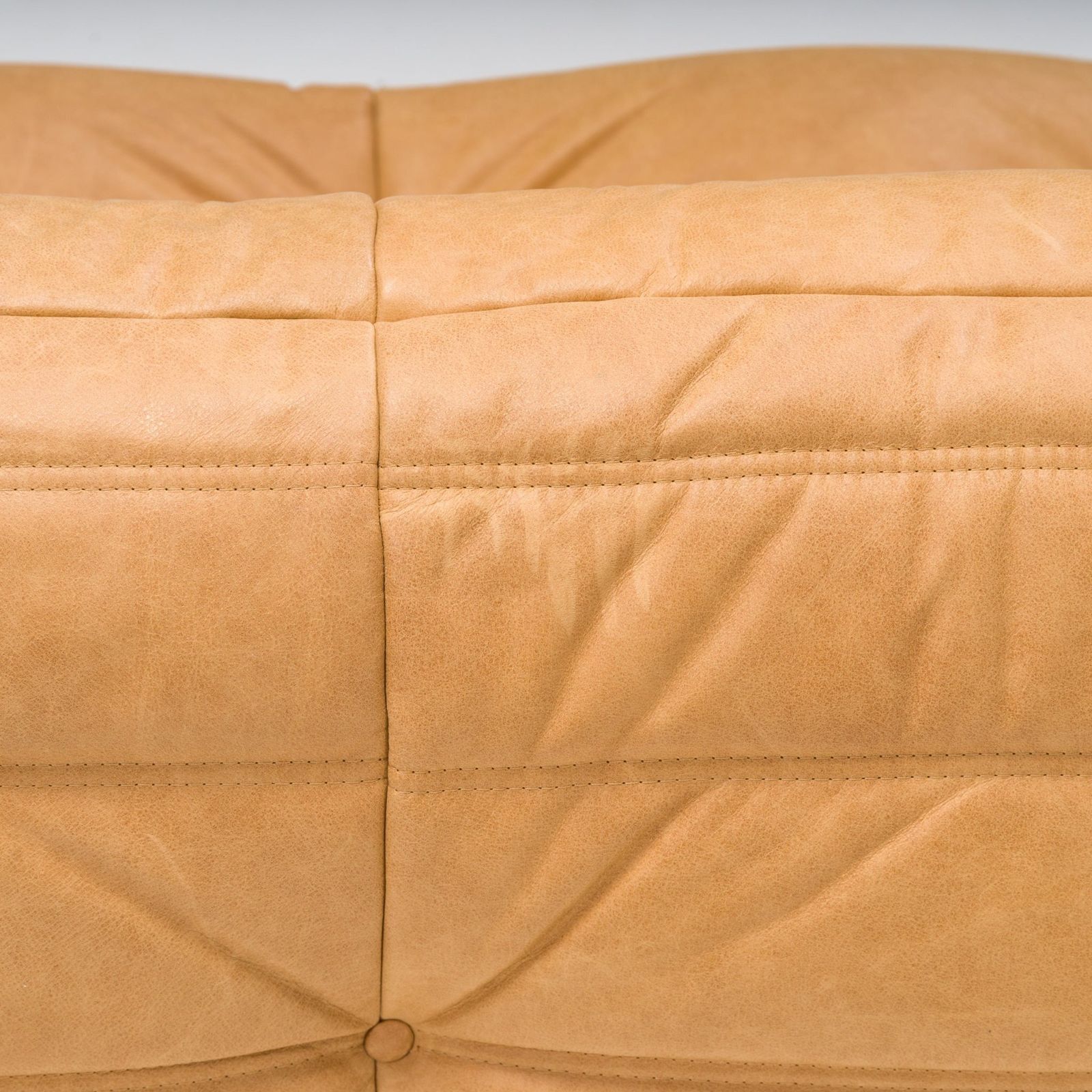 photo vintage Ligne Roset By Michel Ducaroy Camel Brown Leather Togo, Set Of Five