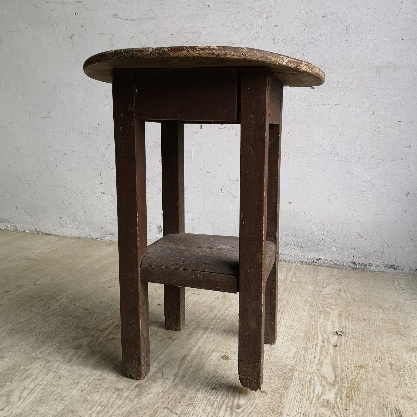 Set Of 2 Old Primitive Wooden Circular Tables Shabby Scratch Built, Atmospheric photo Furniture