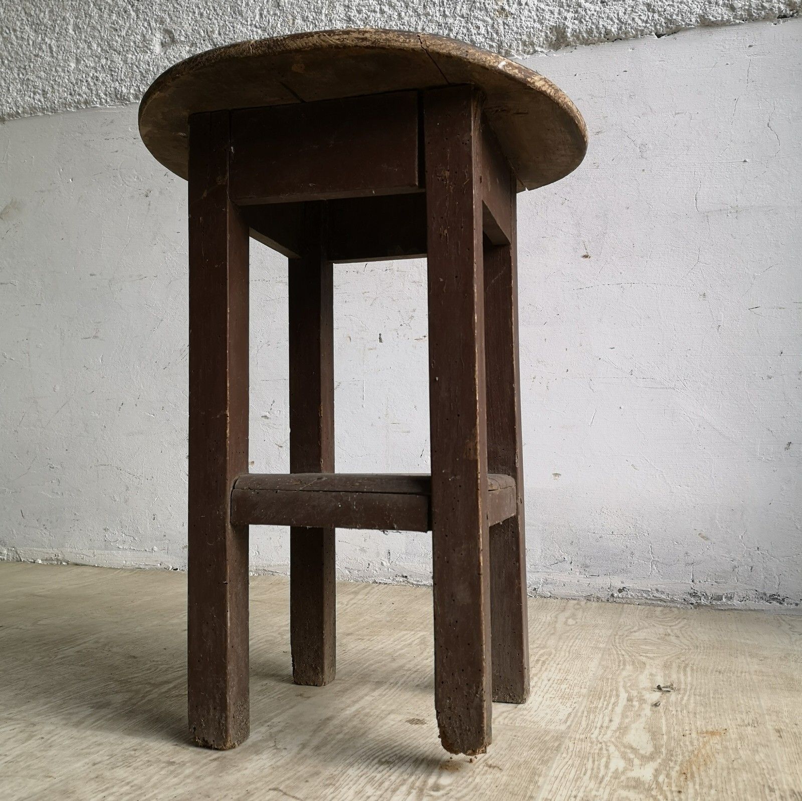 Set Of 2 Old Primitive Wooden Circular Tables Shabby Scratch Built, Atmospheric photo 70.0