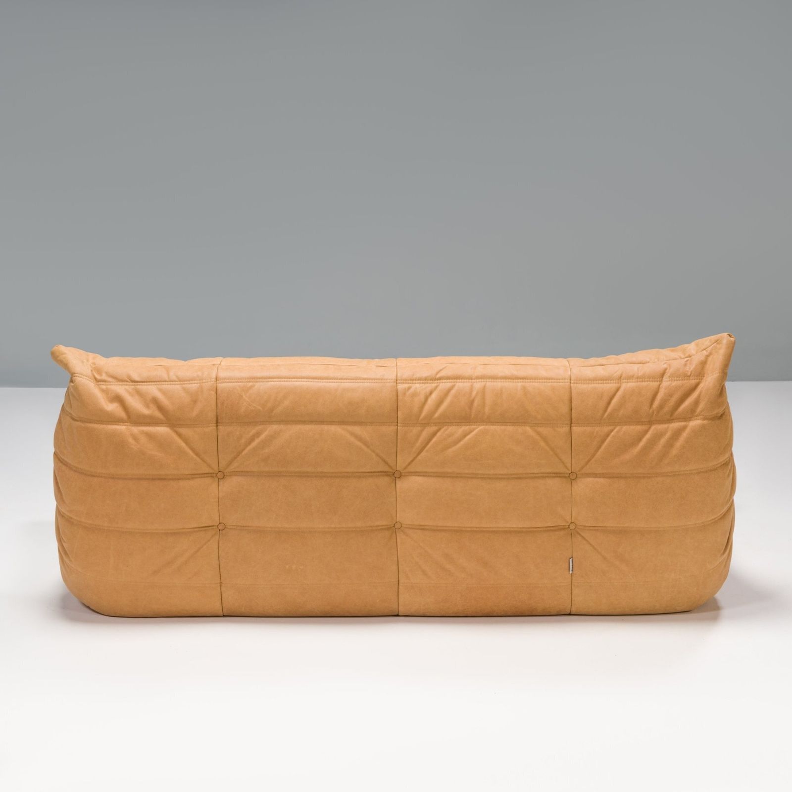 Ligne Roset By Michel Ducaroy Camel Brown Leather Togo, Set Of Three photo vintage