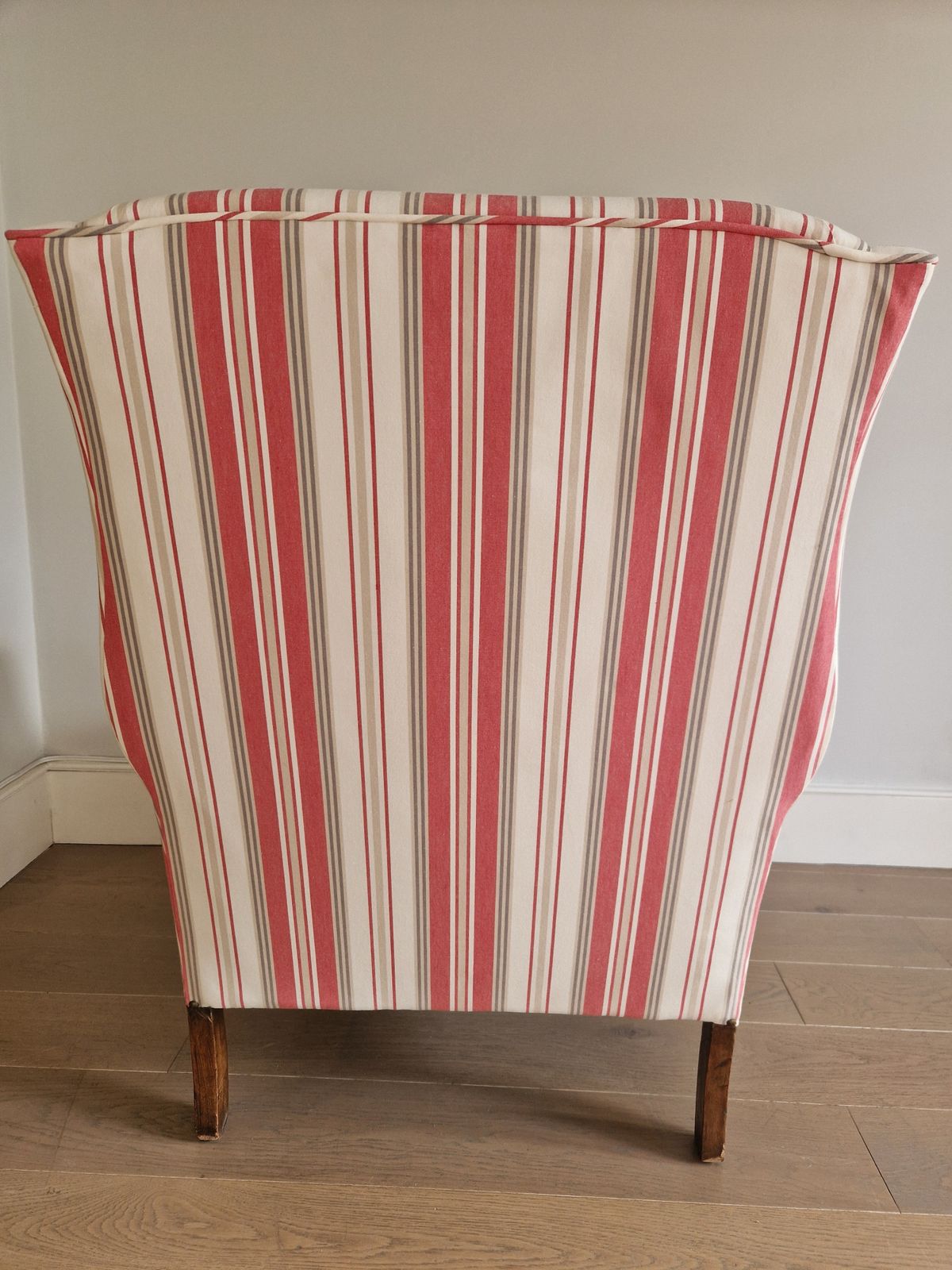 Exquisite Wingback Armchair In Jane Churchill Red Stripes photo Furniture
