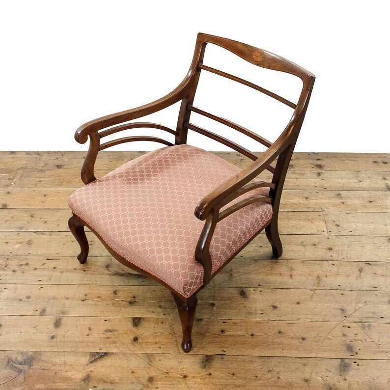 Antique Edwardian Mahogany Upholstered Armchair | Captain's Armchair | Antique Armchair | Antique Seating | Home Office (M 5907) photo vinterior