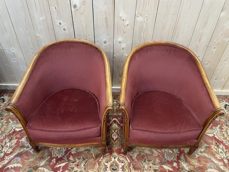 Paire De Fauteuils Tonneau De Style Art Déco photo 530.0