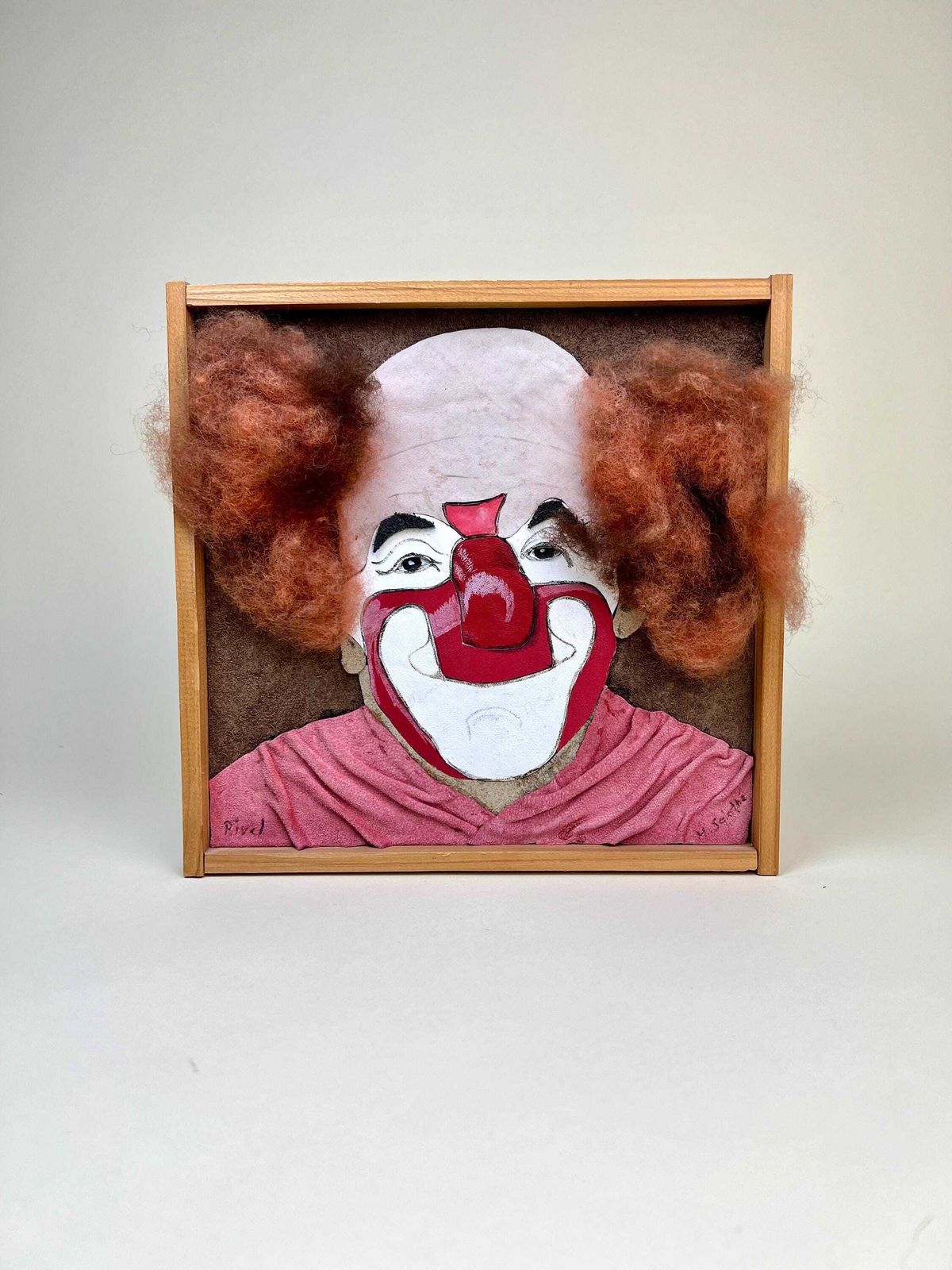 Original Clown Portrait Framed Picture, Circus Folk Art. photo furniture