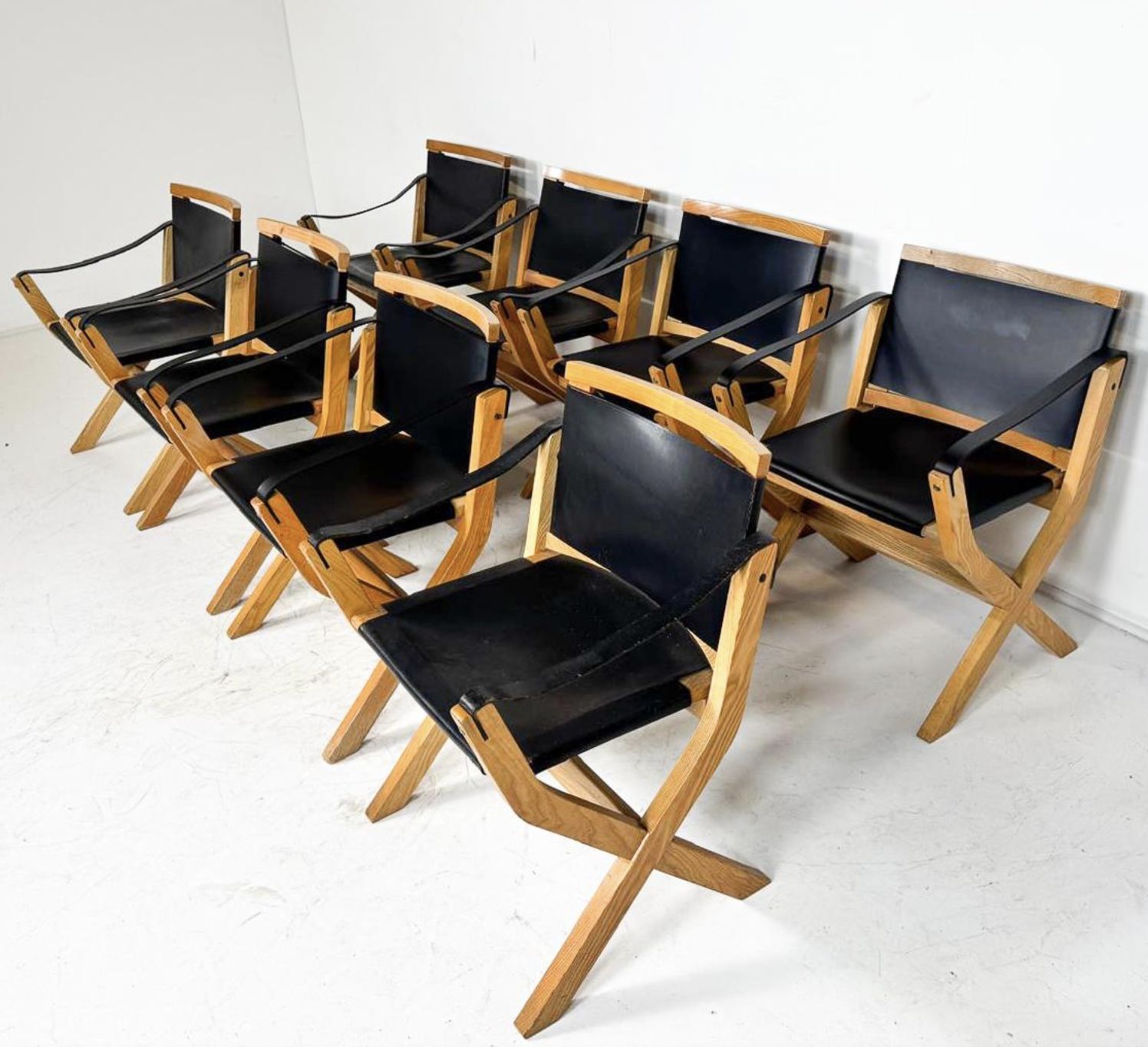 Mid Century Set Of 8 Kiu Armchairs By Luxoritalia, Ash Wood And Leather photo Furniture