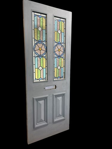 Victorian Stained Glass Front Door Old Antique Period Reclaimed Leaded Wood photo for sale