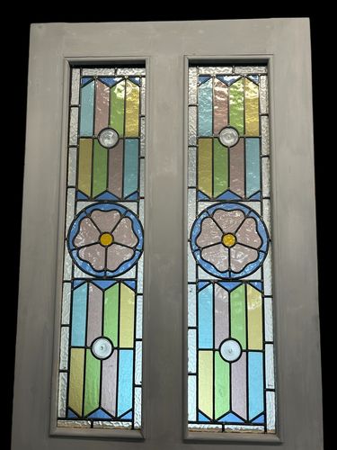 Victorian Stained Glass Front Door Old Antique Period Reclaimed Leaded Wood photo vinterior