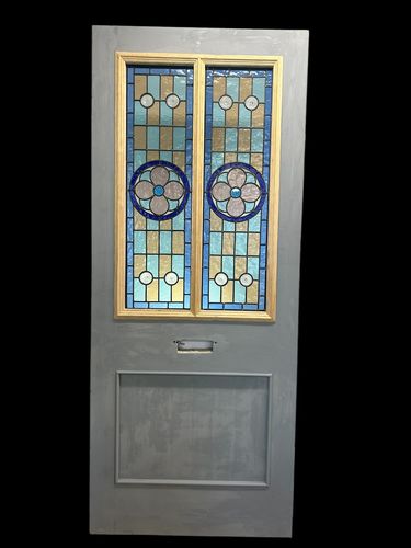 Victorian Stained Glass Front Door Old Antique Period Reclaimed Leaded Wood photo vintage