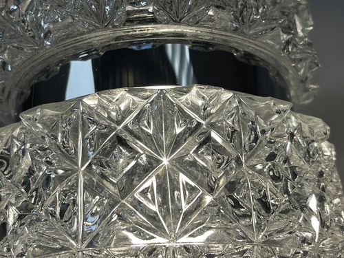 Vintage Midcentury 1960s Crystal Glass & Chrome Pendant Hanging Lamp Light photo 120.0