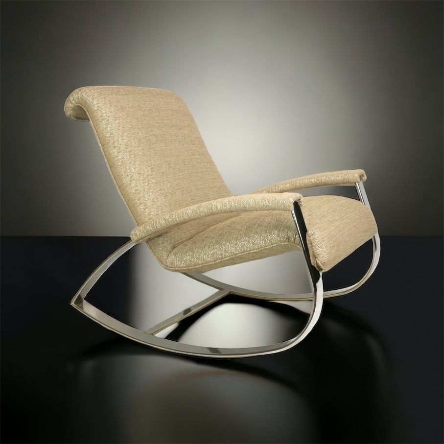 Large And Impressive  Mid Century Italian Guido Faleschini Gilt Metal Lounge Rocking Chair Fully Restored And Upholstered
