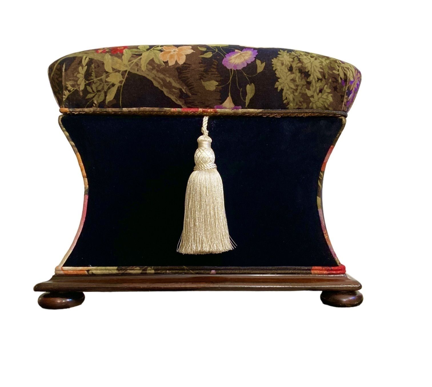 Victorian Concave Ottoman In Mahogany Fully Restored And Upholstered In Alhambra Velvet With A Silk Tassel photo 975.0