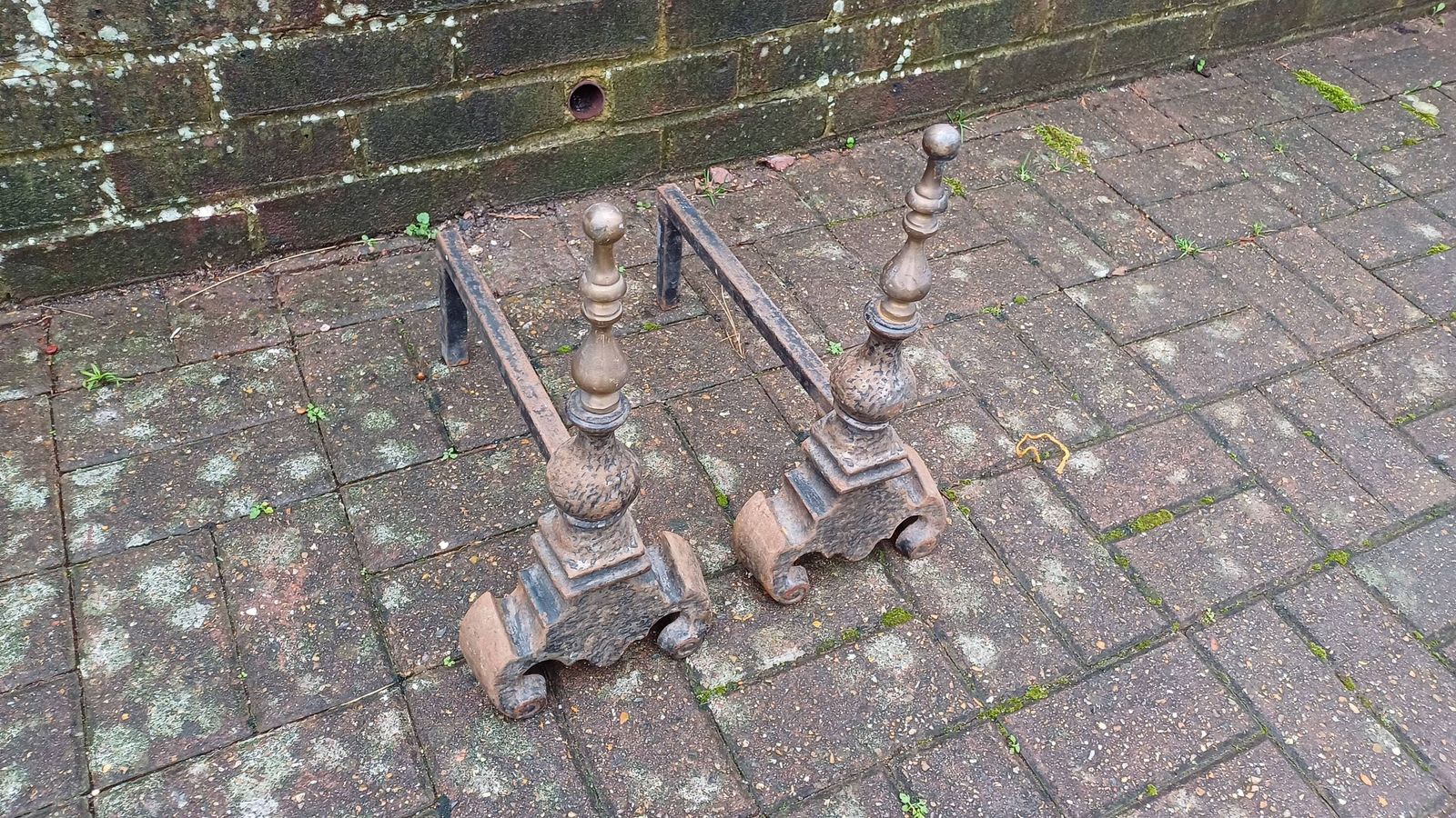 Pair Of Vintage Brass And Iron Fire Dogs Fireplace Decor Possibly Continental. photo furniture
