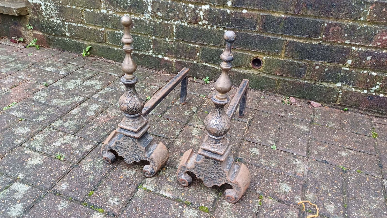 Pair Of Vintage Brass And Iron Fire Dogs Fireplace Decor Possibly Continental. photo Home Fixtures