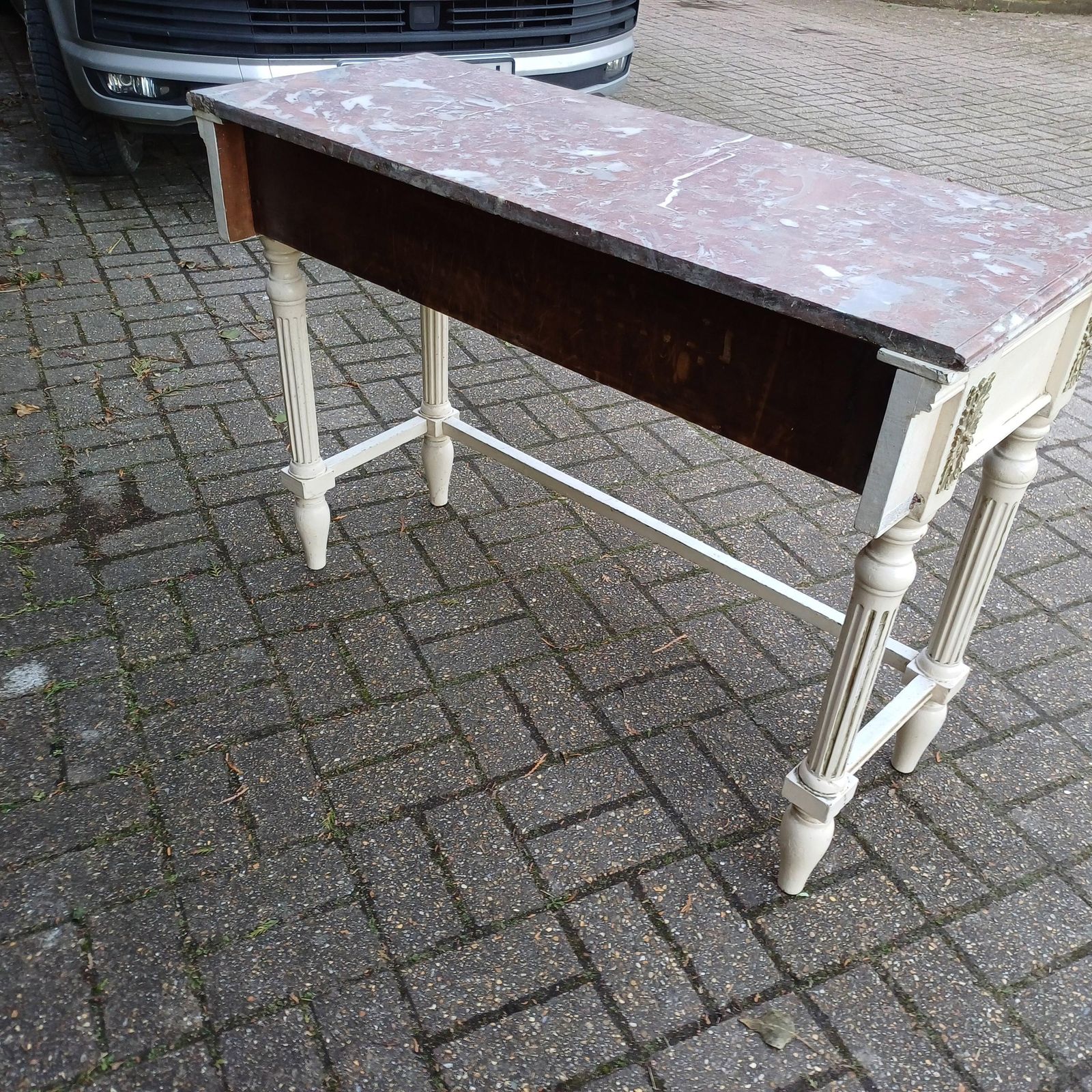 photo furniture Striking Late Victorian Painted Shabby Chic Marble Topped Side Table Washstand Dressing Table