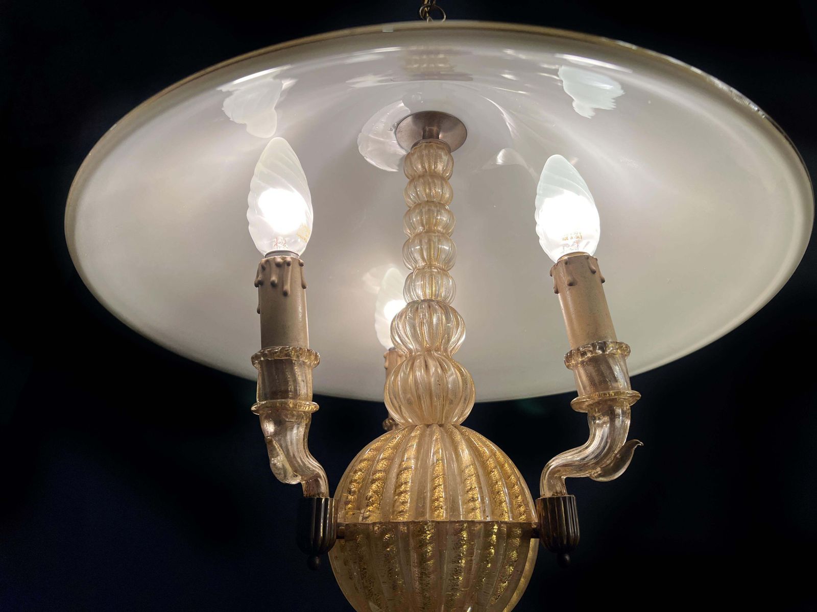 Italian Chandelier Gold Inclusion By Barovier & Toso, Murano, 1940s photo for sale