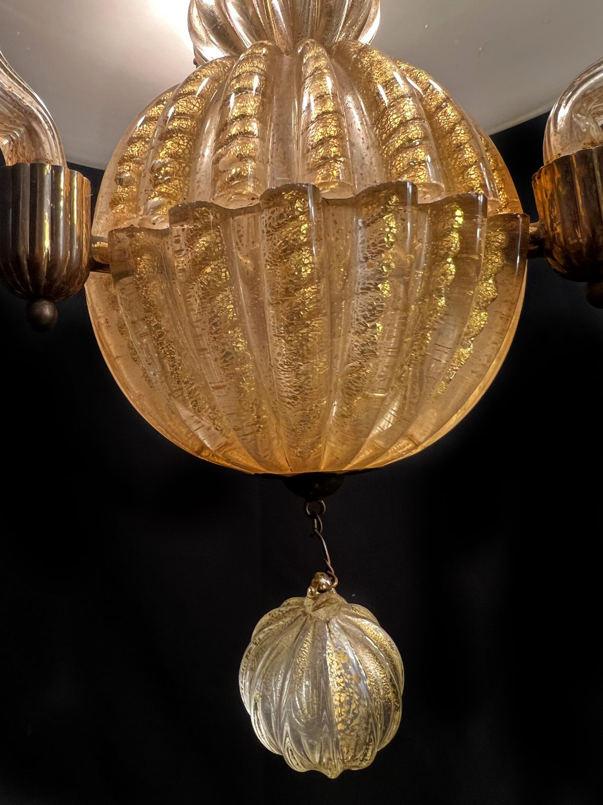 photo for sale Italian Chandelier Gold Inclusion By Barovier & Toso, Murano, 1940s