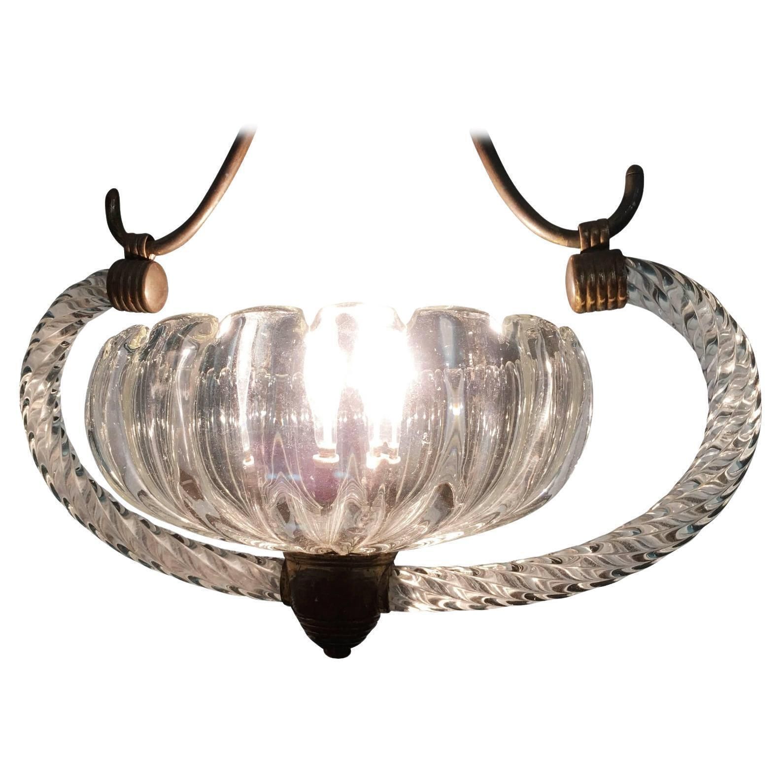 Art Deco Italian Chandelier By Ercole Barovier, Murano, 1940