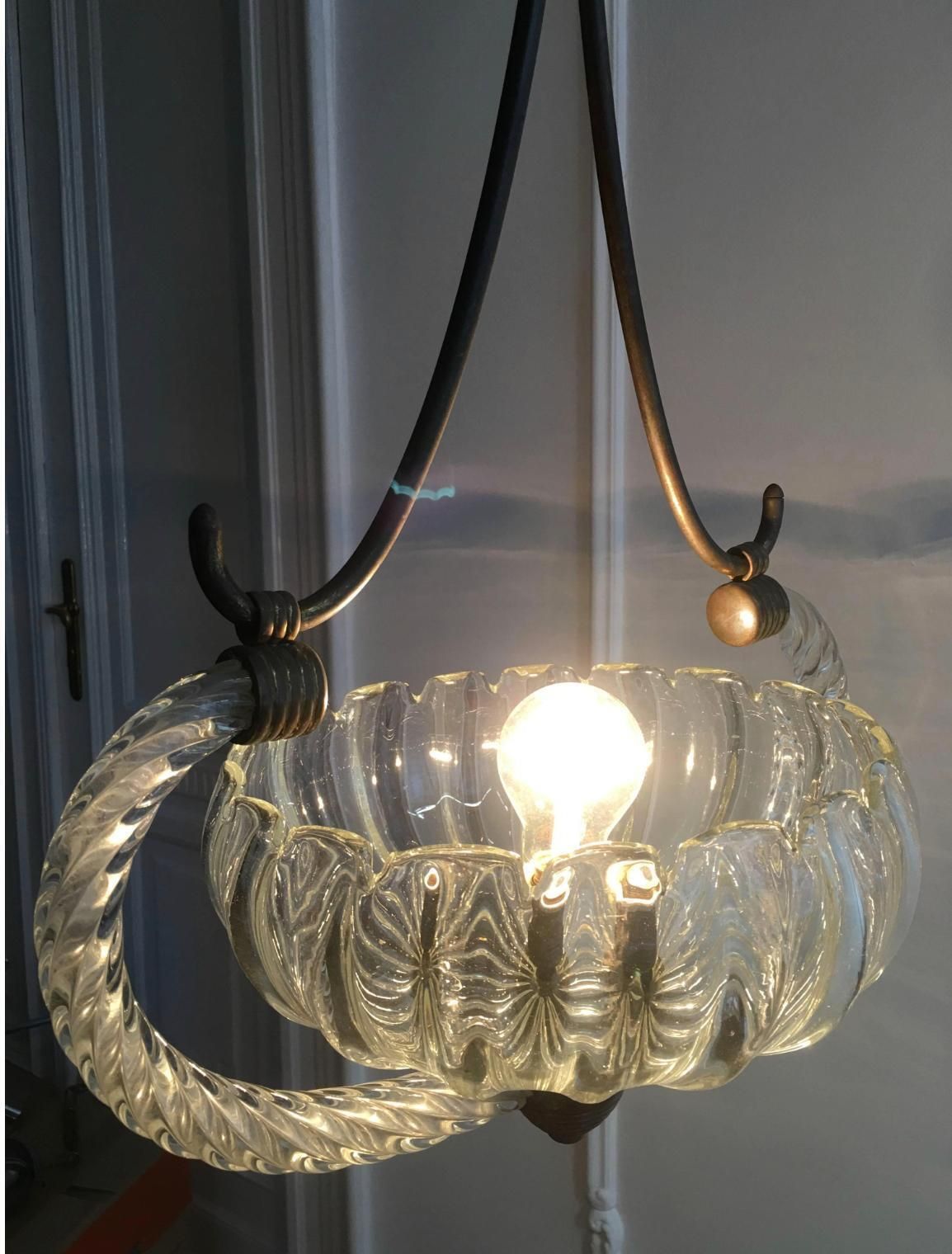 Art Deco Italian Chandelier By Ercole Barovier, Murano, 1940 photo Lighting