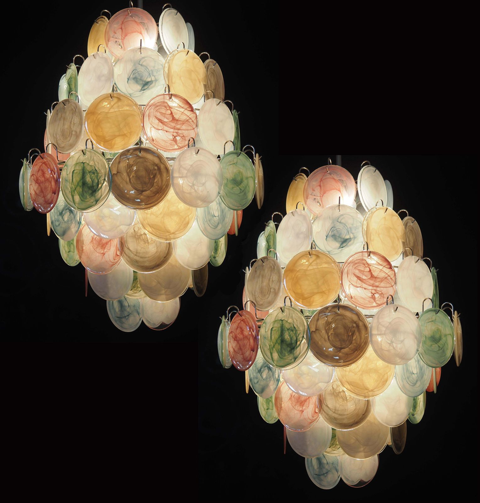 Pair Mid Century Italian Arlecchino Murano Chandeliers photo furniture