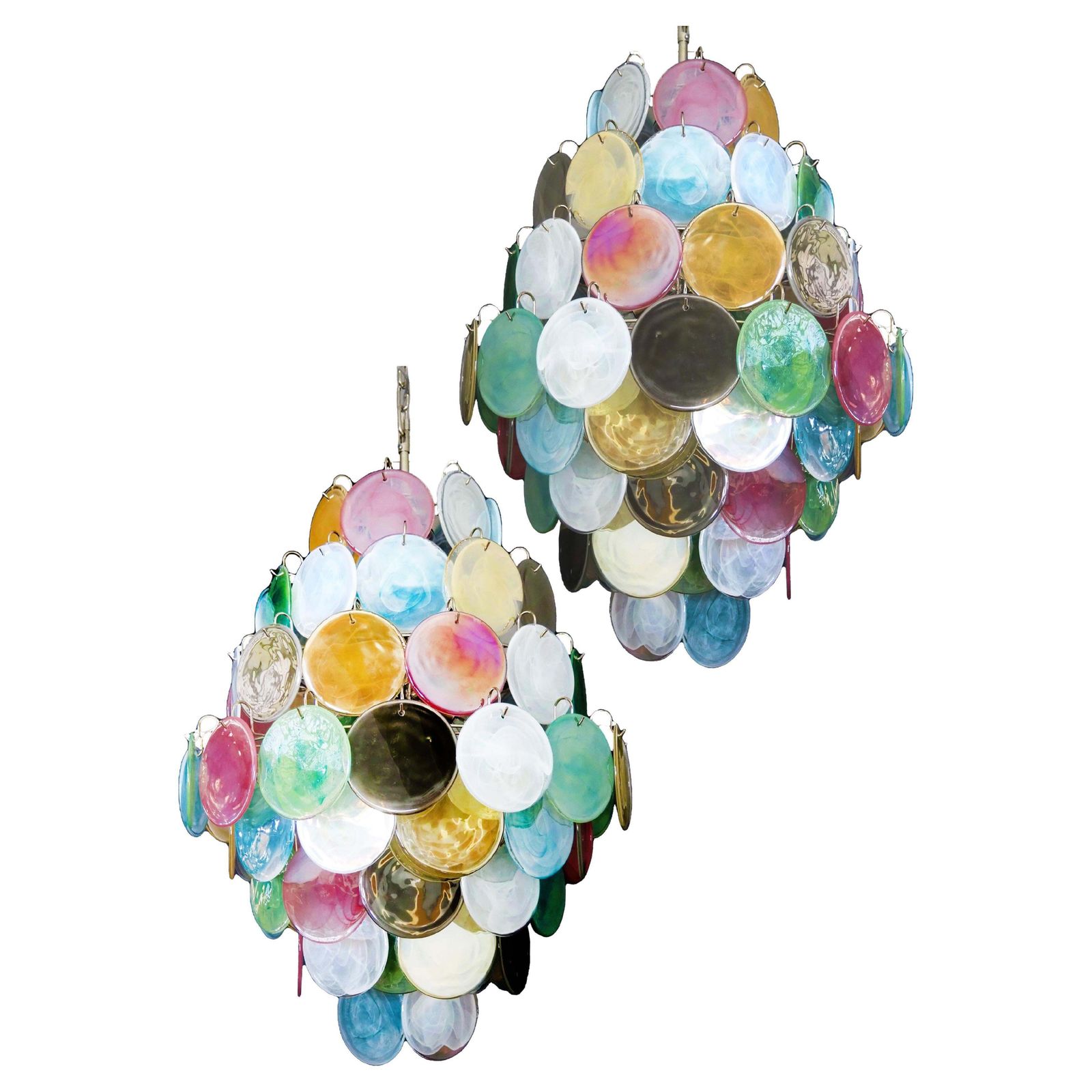 Lighting Pair Mid Century Italian Arlecchino Murano Chandeliers photo