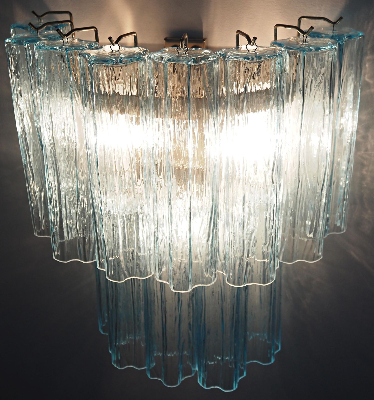 Beautiful Pair Of Murano Glass Tube Wall Sconces   13 Blue Glass Tube photo buy
