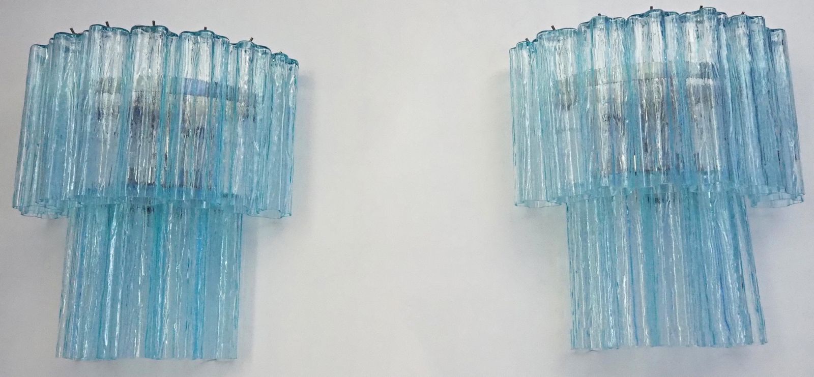 photo buy Beautiful Pair Of Murano Glass Tube Wall Sconces   13 Blue Glass Tube