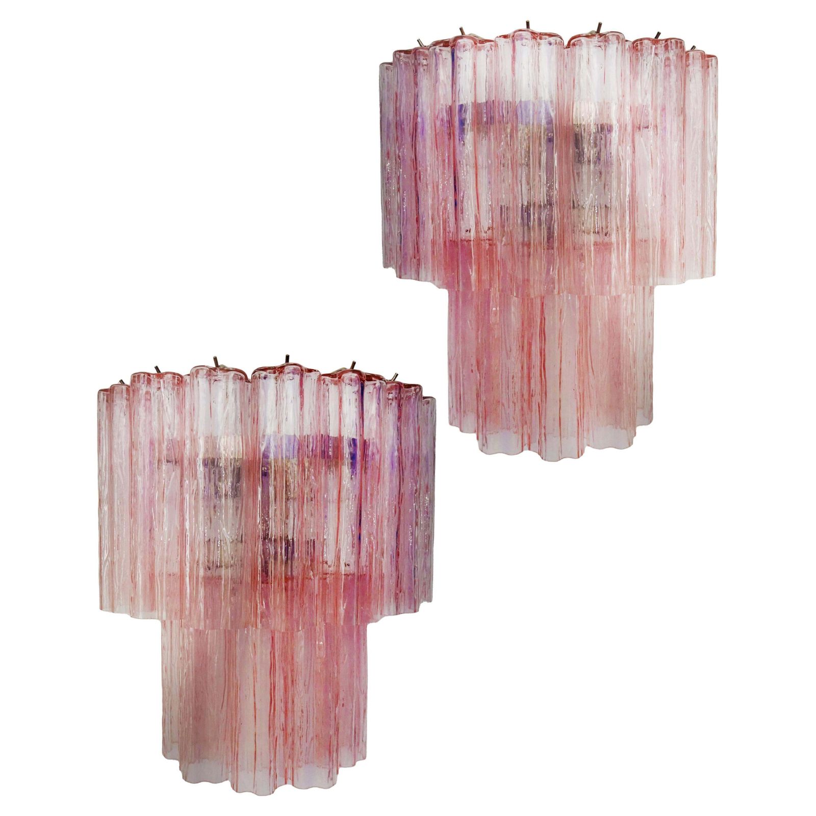 Fantastic Pair Of Murano Glass Tube Wall Sconces   13 Pink Glass Tube