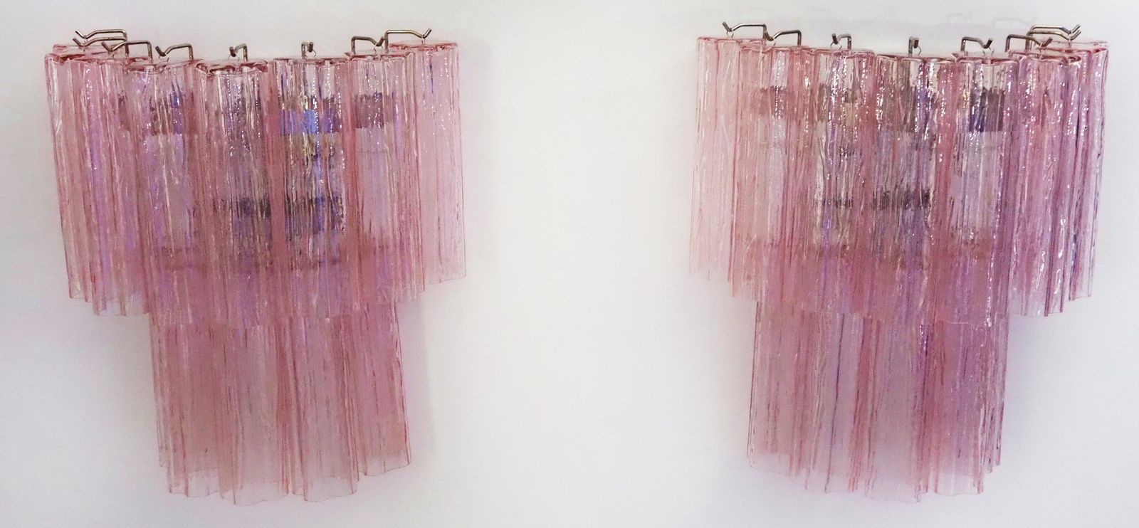 Fantastic Pair Of Murano Glass Tube Wall Sconces   13 Pink Glass Tube photo 1153.0