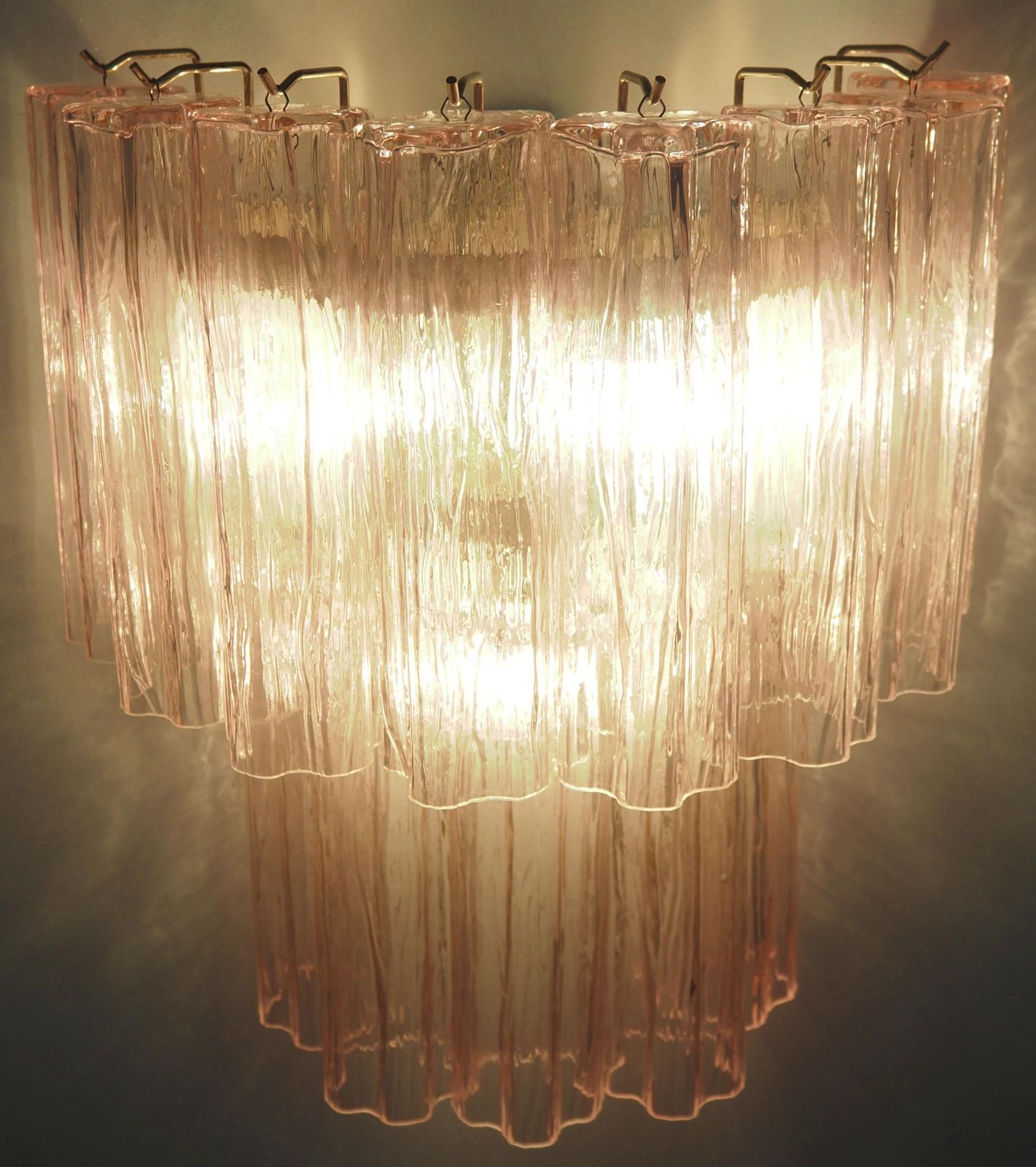 Fantastic Pair Of Murano Glass Tube Wall Sconces   13 Pink Glass Tube photo vintage