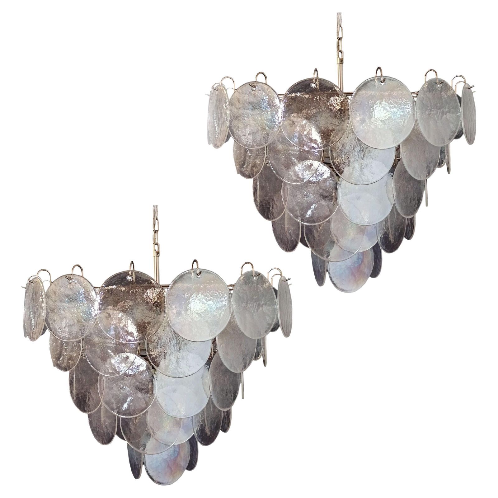 Beautiful High Quality Murano Chandeliers Space Age   57 Iridescent Glassess